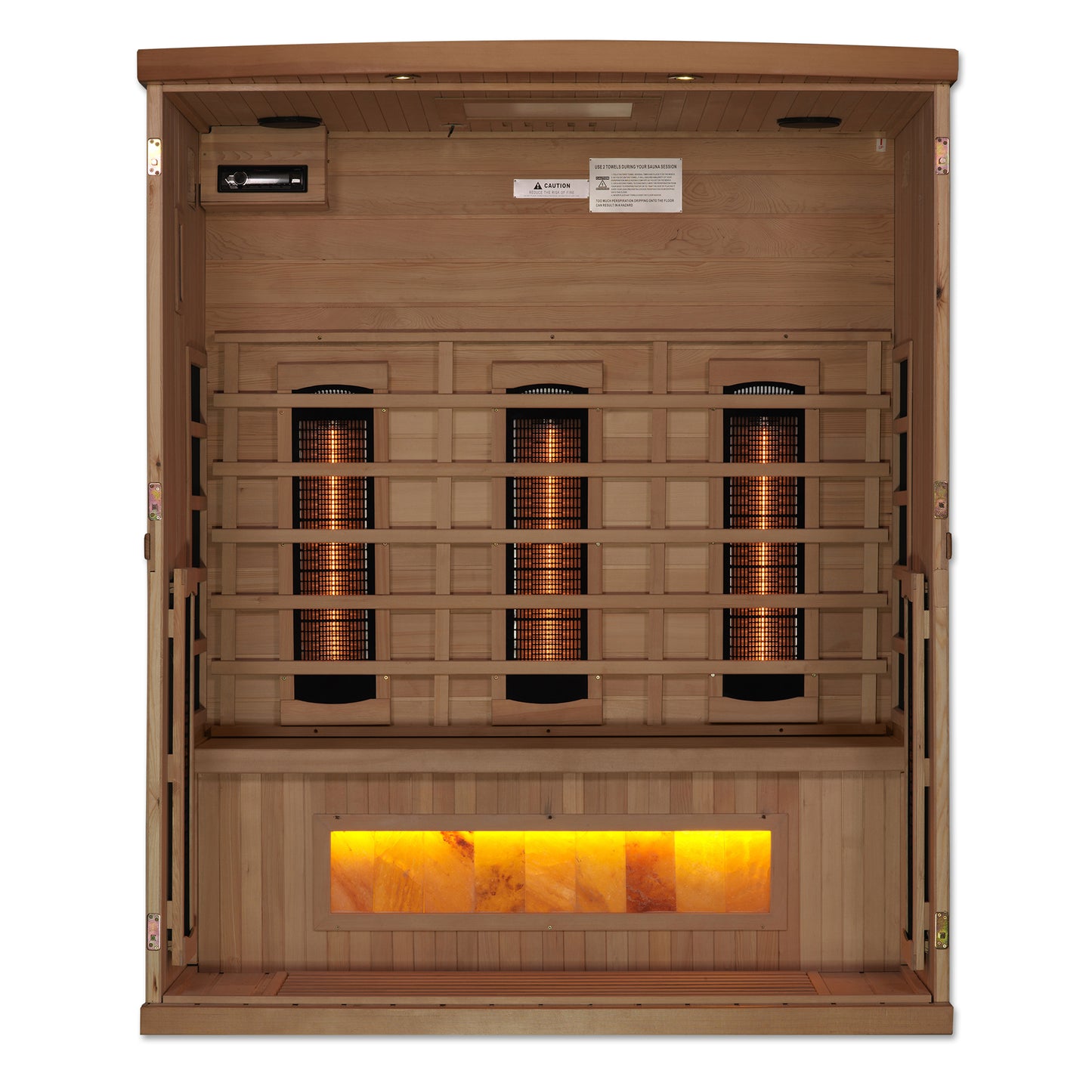 Golden Designs 3-Person Full Spectrum PureTech™ Near Zero EMF FAR Infrared Sauna with Himalayan Salt Bar