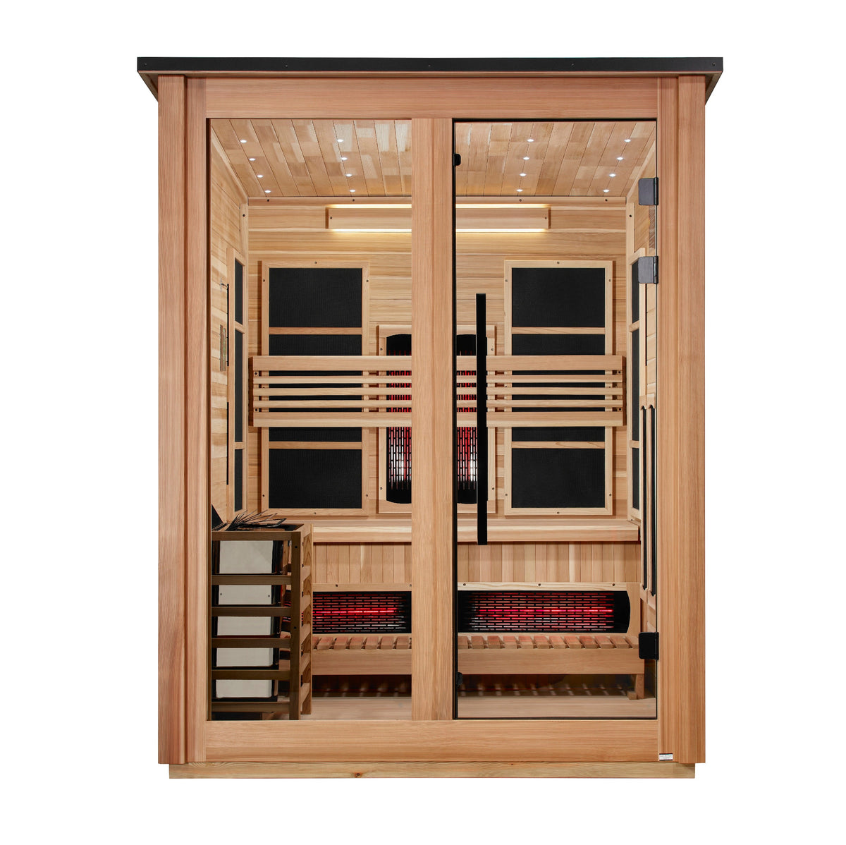 ***New 2026 Model*** Golden Designs "Loviisa" 3 Person, Pacific Cedar Barn Hybrid (PureTech™ Full Spectrum IR or Traditional Stove) Outdoor 