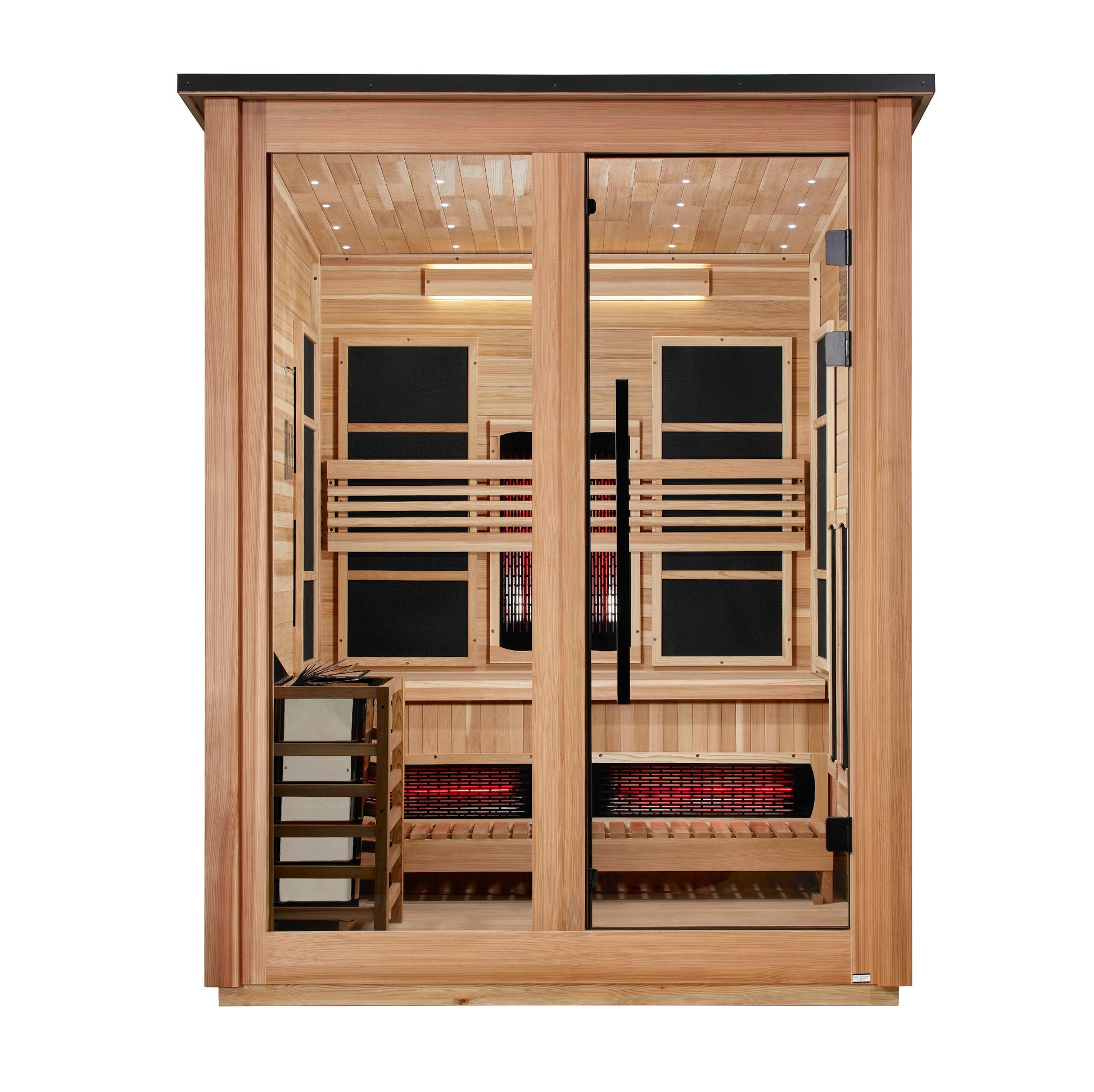 ***New 2026 Model*** Golden Designs "Loviisa" 3 Person, Pacific Cedar Barn Hybrid (PureTech™ Full Spectrum IR or Traditional Stove) Outdoor 