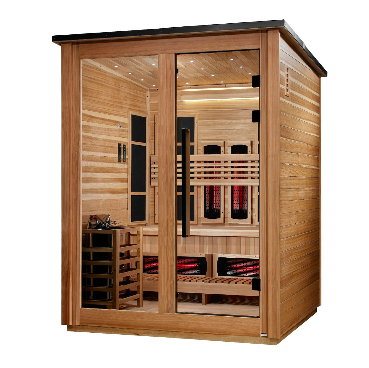 ***New 2026 Model*** Golden Designs "Loviisa" 3 Person, Pacific Cedar Barn Hybrid (PureTech™ Full Spectrum IR or Traditional Stove) Outdoor 