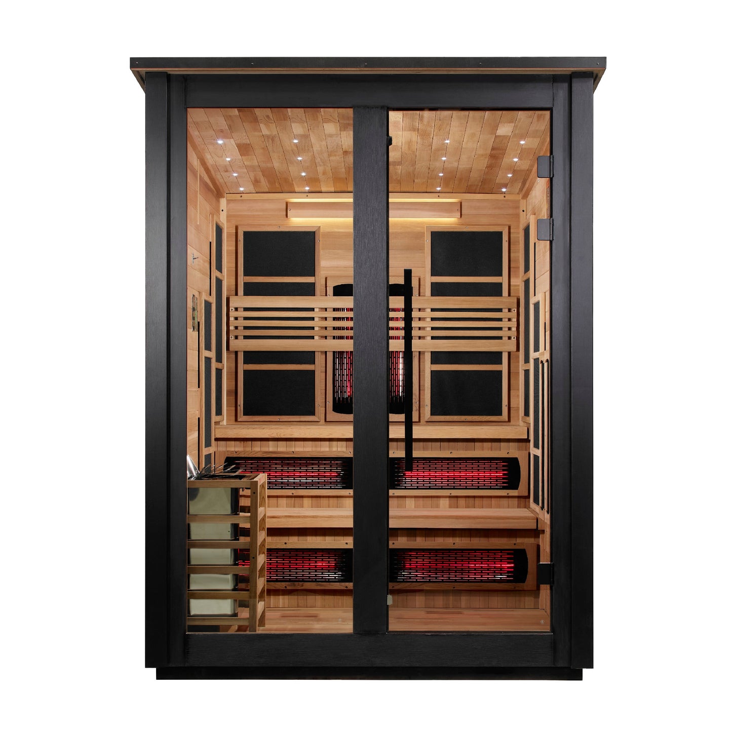 ***New 2026 Model*** Golden Designs "Kaskinen" 6 Person, 2 Tone Barn Hybrid (PureTech™ Full Spectrum IR or Traditional Stove) Outdoor Sauna 