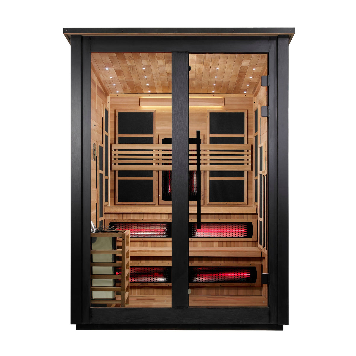 ***New 2026 Model*** Golden Designs "Kaskinen" 6 Person, 2 Tone Barn Hybrid (PureTech™ Full Spectrum IR or Traditional Stove) Outdoor Sauna 