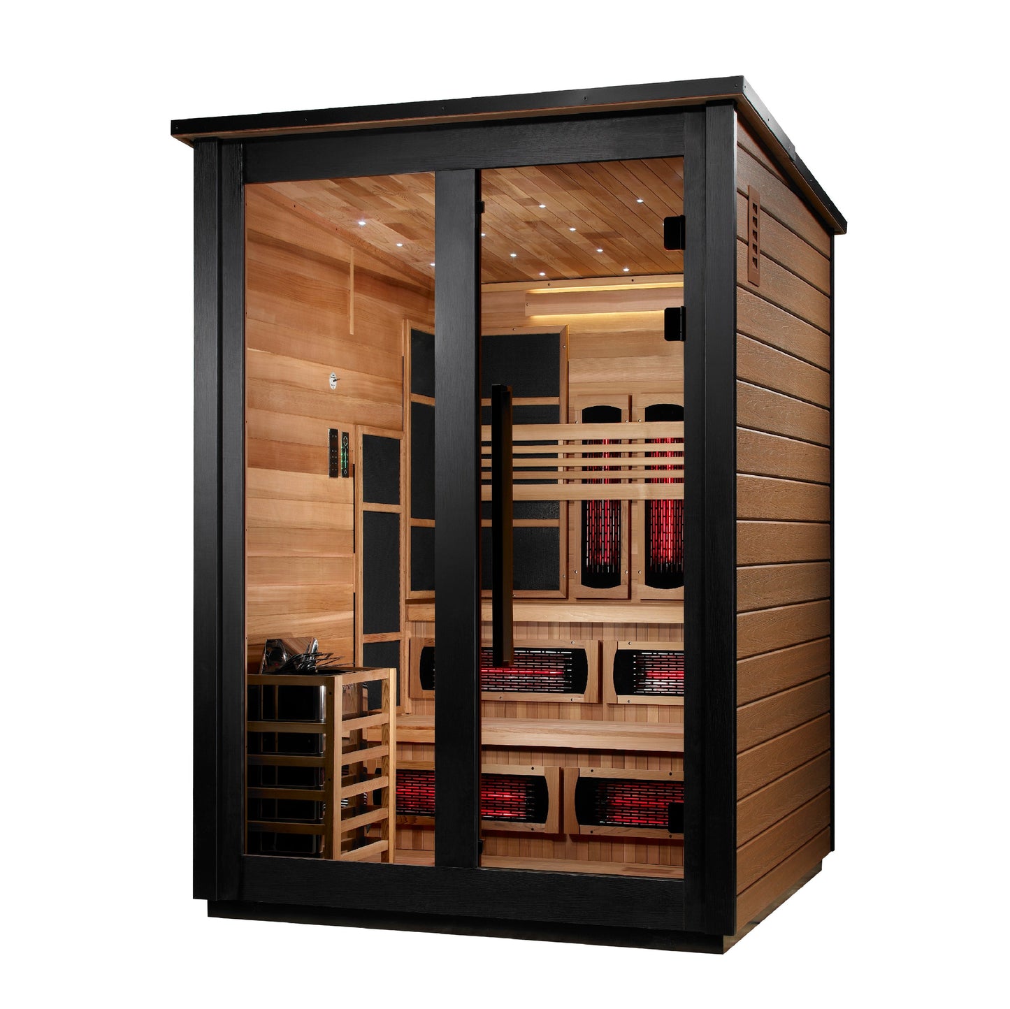 ***New 2026 Model*** Golden Designs "Kaskinen" 6 Person, 2 Tone Barn Hybrid (PureTech™ Full Spectrum IR or Traditional Stove) Outdoor Sauna 