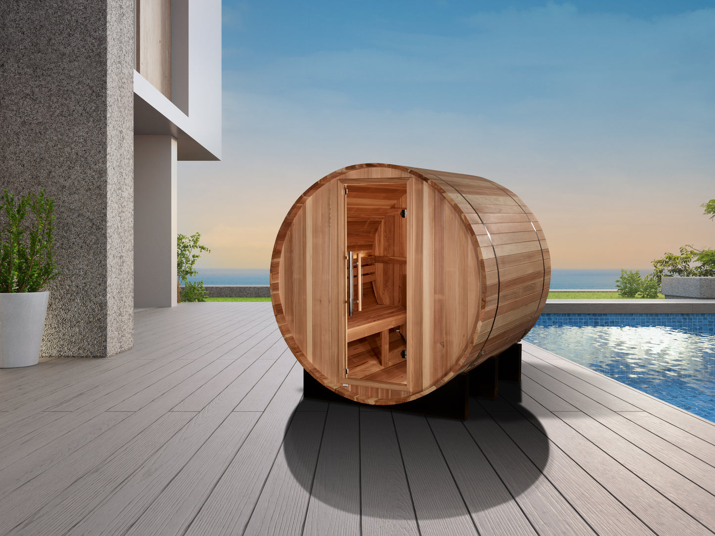 Golden Designs "St. Moritz" 2 Person Barrel Traditional Sauna - Pacific Cedar