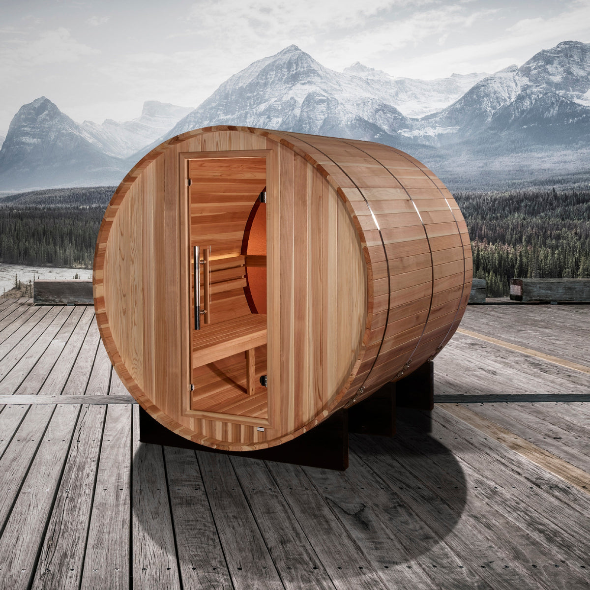 Golden Designs "Zurich" 4 Person Barrel with Bronze Privacy View Traditional Sauna (GDI-B024-01)