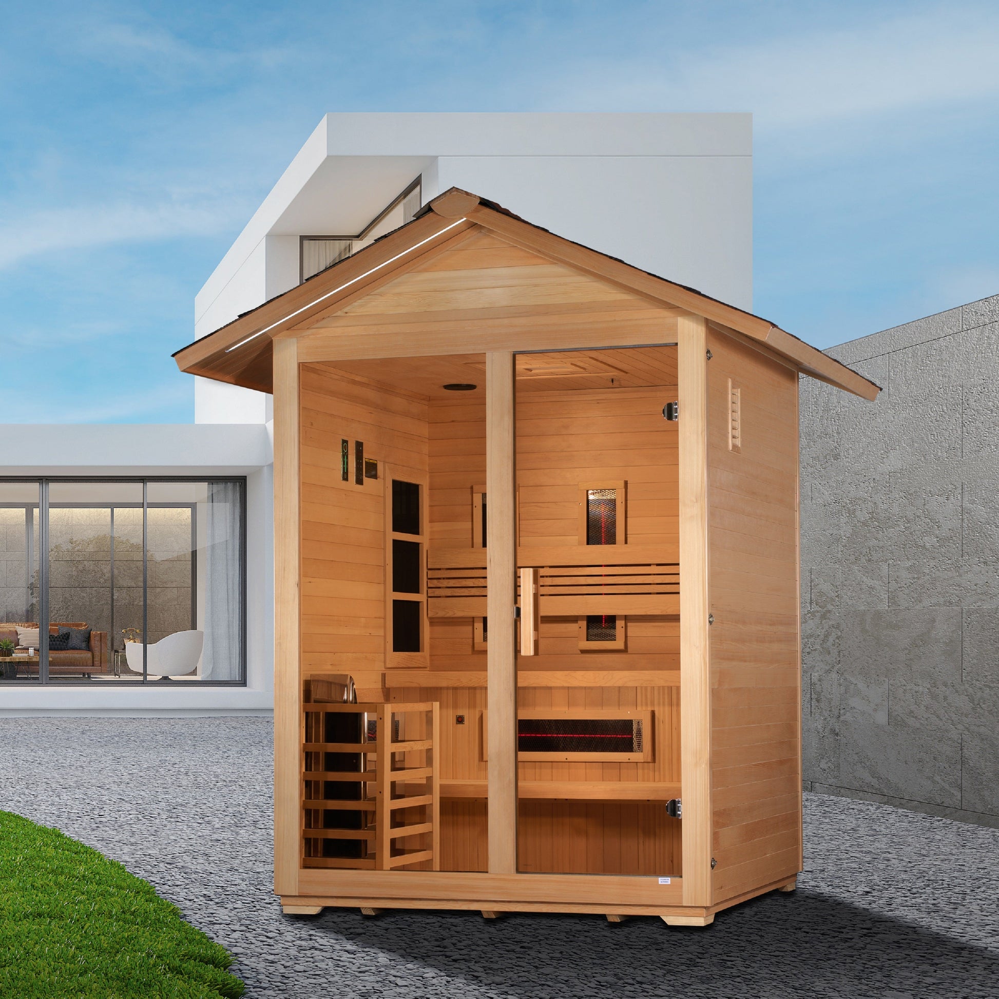 Golden Designs "Carinthia" 3 Person Hybrid (PureTech™ Full Spectrum IR or Traditional Stove) Outdoor Sauna (GDI-8123-01)