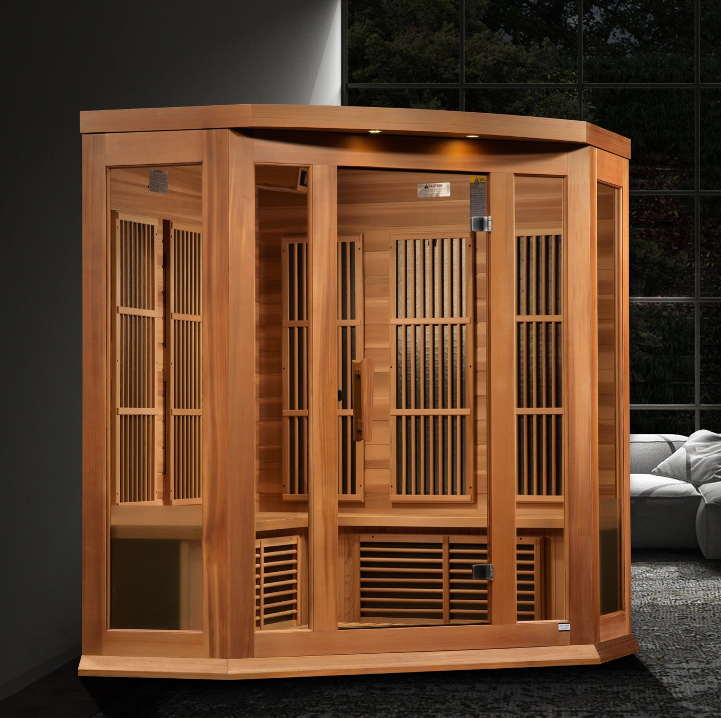 Maxxus Avignon Edition 3 Person Corner Near Zero EMF FAR Infrared Sauna - Canadian Red Cedar