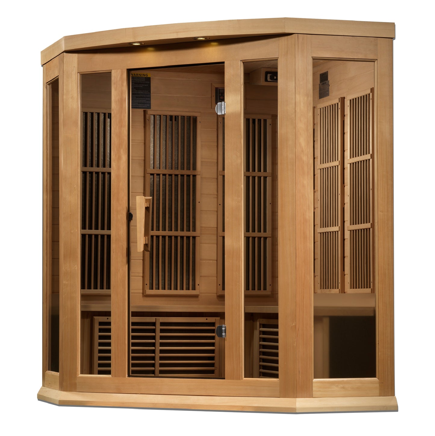 Maxxus 3 Person Corner Near Zero EMF FAR Infrared Sauna - Canadian Hemlock