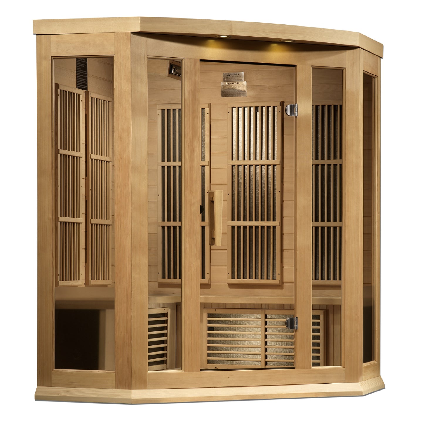 Maxxus 3 Person Corner Near Zero EMF FAR Infrared Sauna - Canadian Hemlock