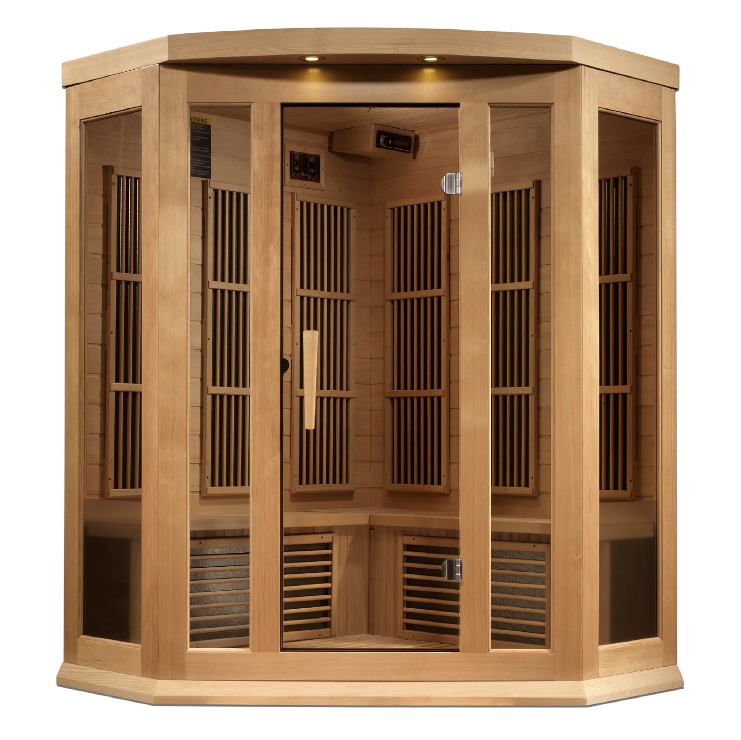 Maxxus 3 Person Corner Near Zero EMF FAR Infrared Sauna - Canadian Hemlock