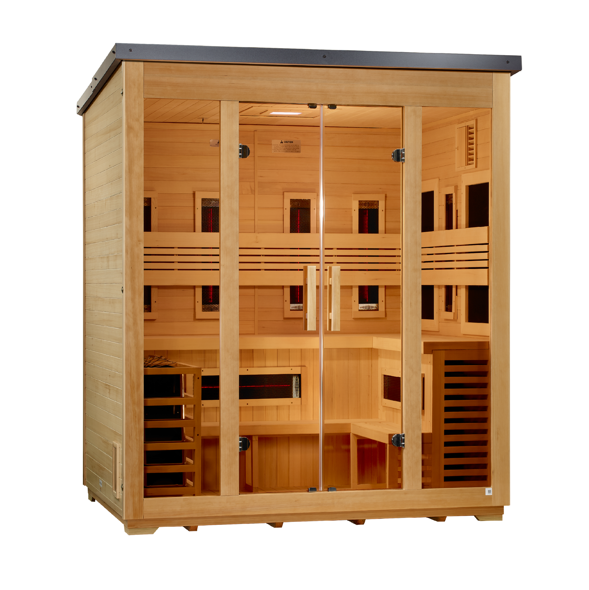 ***New 2026 Model*** Golden Designs "Gargellen" 5 Person Hybrid (PureTech™ Full Spectrum IR or Traditional Stove) Flat Roof Outdoor Sauna (G