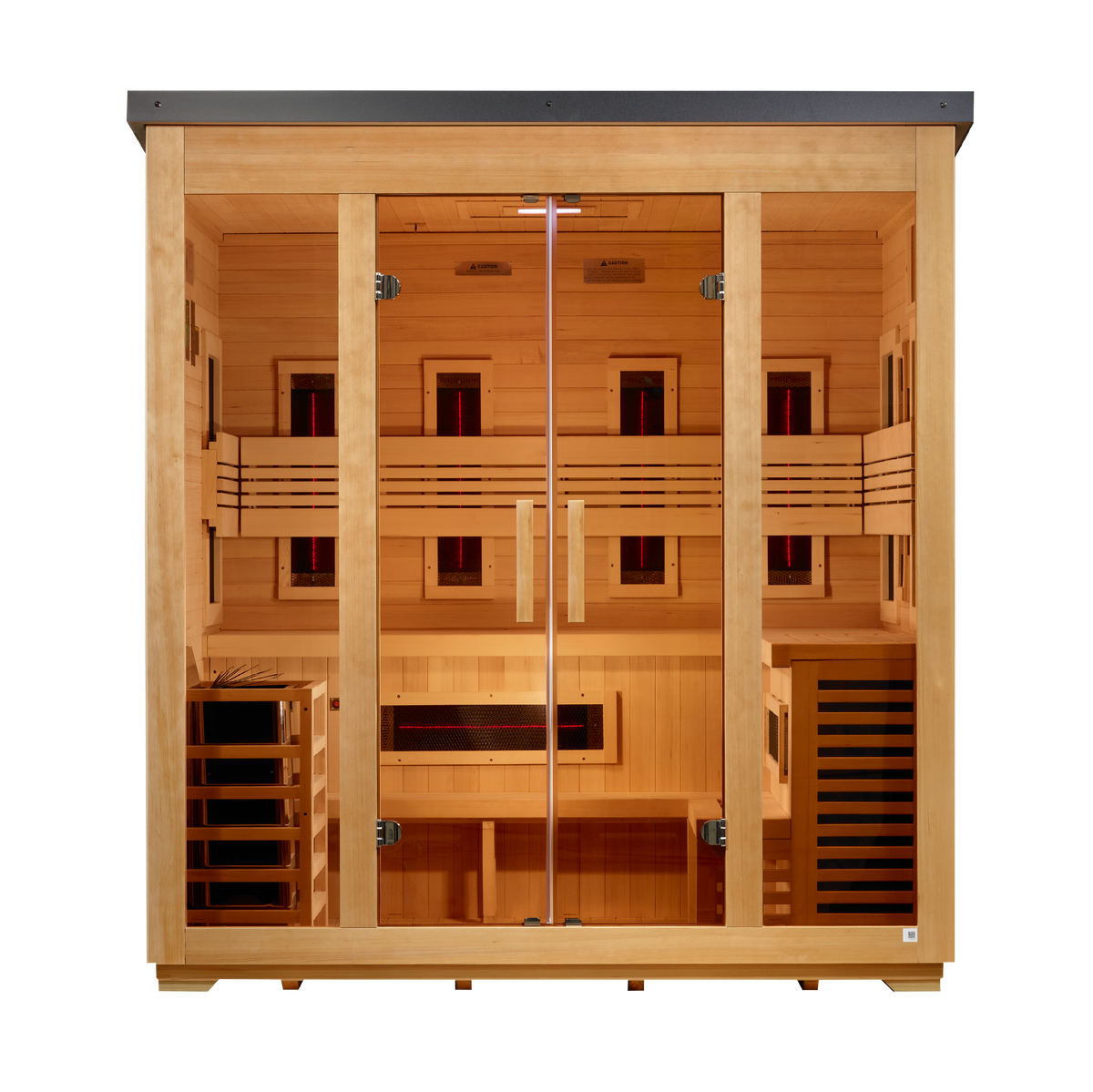 ***New 2026 Model*** Golden Designs "Gargellen" 5 Person Hybrid (PureTech™ Full Spectrum IR or Traditional Stove) Flat Roof Outdoor Sauna (G